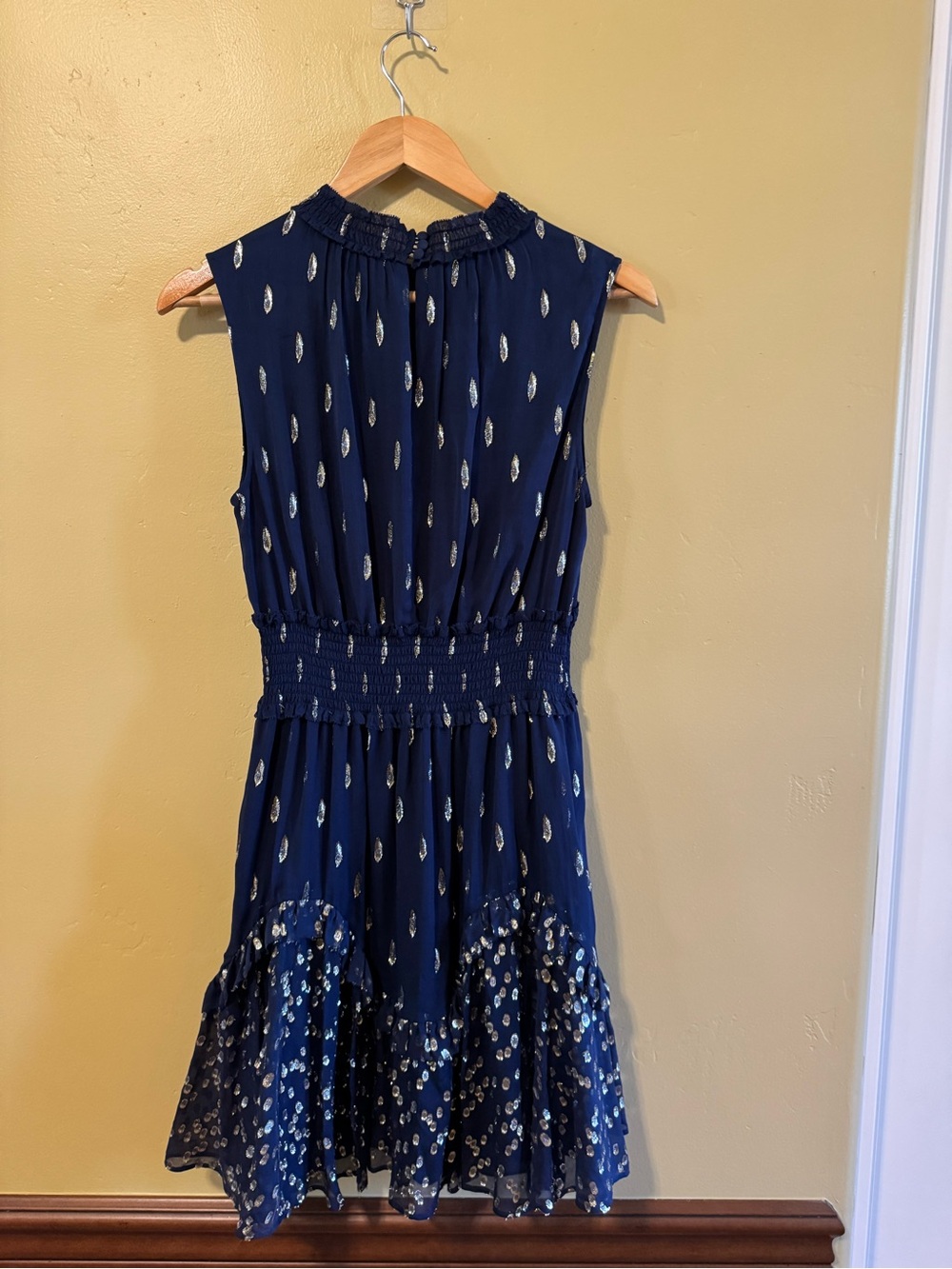 Rebecca Taylor Navy Blue Dress with Silver Dot Accents - Picture 2 of 4